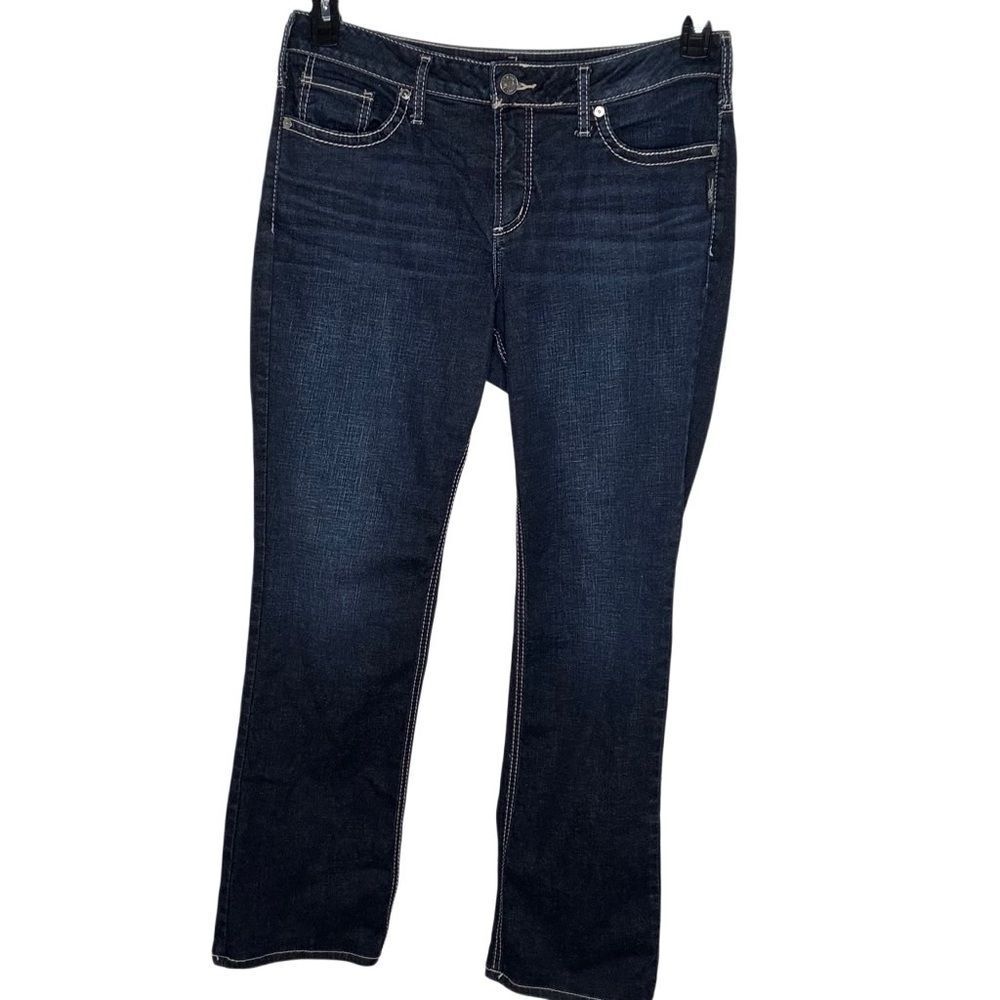 Silver Suki Slim Boot Embroidered High Rise Jeans Size 34x33 Style# 693616SDK462